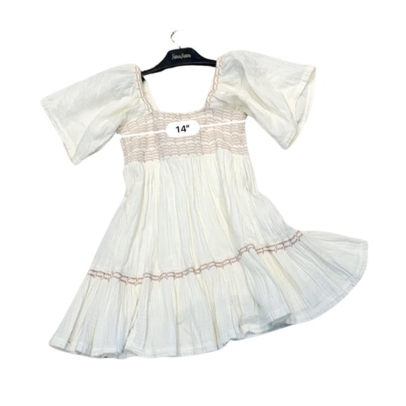 Babydoll Mini Dress Free People Smocked Puff Sleeve Square Neck S Boho Festival - Picture 10 of 11
